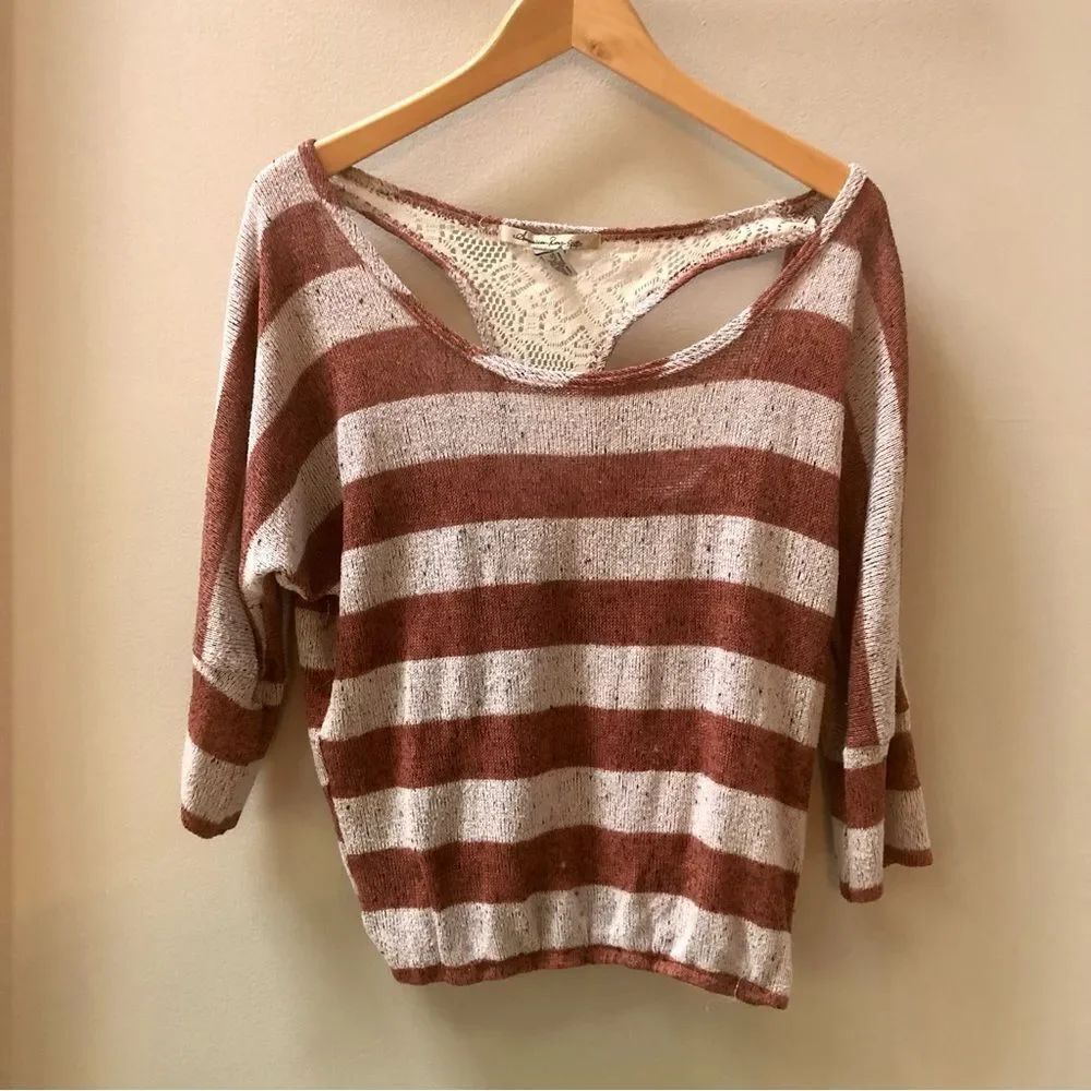 American Rag brown and white‎ striped racerback sweater woman’s size M